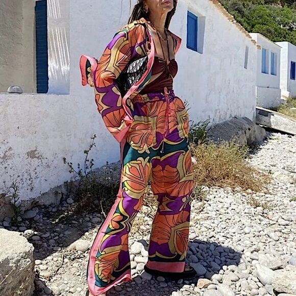 SALE 🔥 ZARA Shirt & Pants Set Geometric Print 2 Piece Matching Pant & Top - Picture 8 of 16